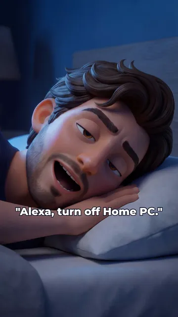 Un jeune homme au lit éteint son PC à la voix
